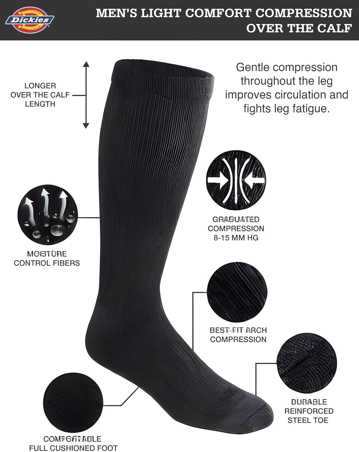 Men'S Light Compression Comfort Over-The-Calf Socks, Available in M-XXL (2, 4 Pairs)