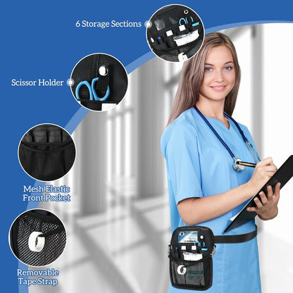 Nurse Fanny Pack, Lightweight Utility Organizer Pouch for Medical Supplies, Stethoscope, Scissors for RN EMT -Black, Small