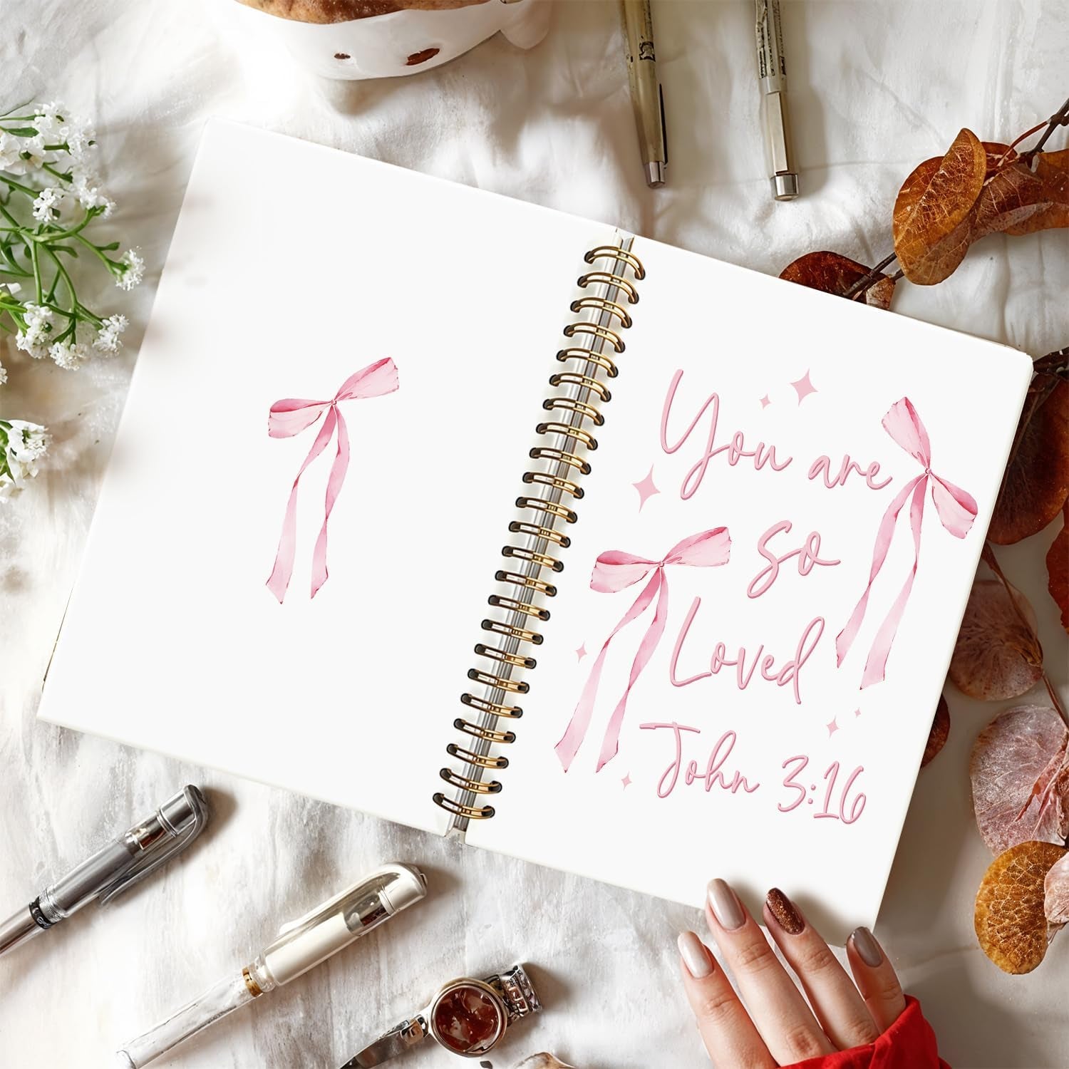 Coquette Pink Bow Christian Notebook, Preppy Aesthetic Journal Notebook, Bible Journal Notebook, Bible Journaling Notebook, You Are so Loved Hardcover Spiral Notebook 5.5X8.3 Inch