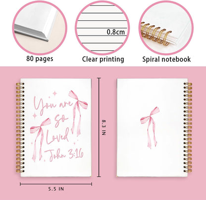 Coquette Pink Bow Christian Notebook, Preppy Aesthetic Journal Notebook, Bible Journal Notebook, Bible Journaling Notebook, You Are so Loved Hardcover Spiral Notebook 5.5X8.3 Inch