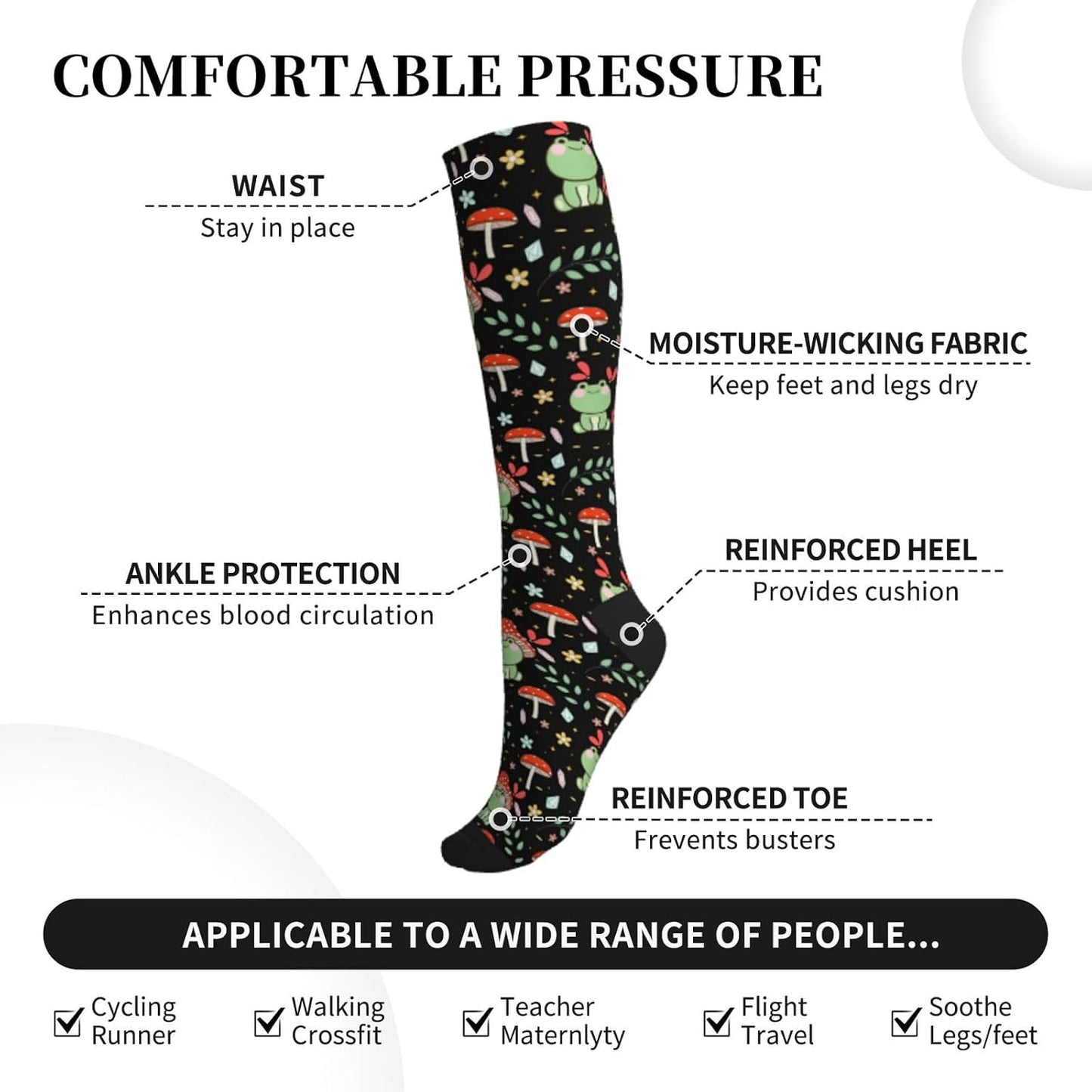 Floral Pattern Socks for Women & Men Support Circulation for Nurse, Travel, Flight