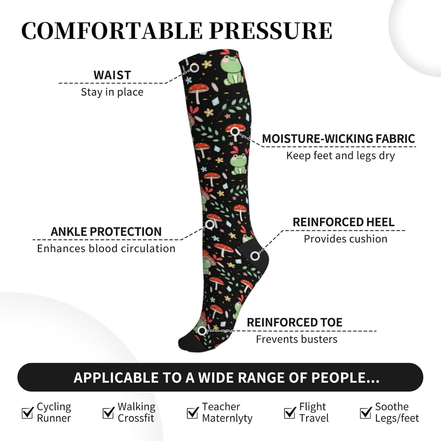 Floral Pattern Socks for Women & Men Support Circulation for Nurse, Travel, Flight