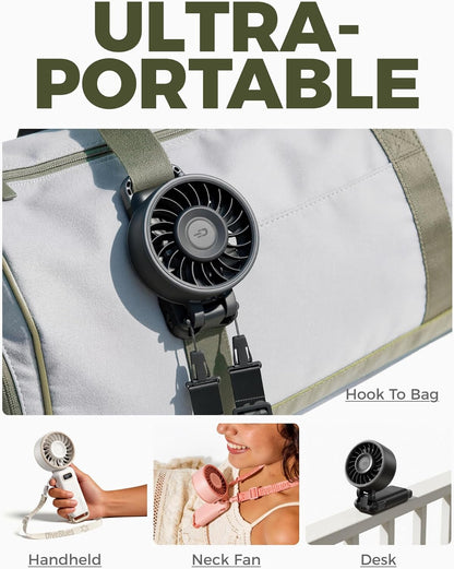 Portable Turbo Fan, 100 Speed Handheld Fan with Strong Airflow, Foldable 4 in 1 Personal Fan for Neck, Desk & Travel, USB-C Rechargeable, Lightweight for Summer, Concerts & Outdoor Use