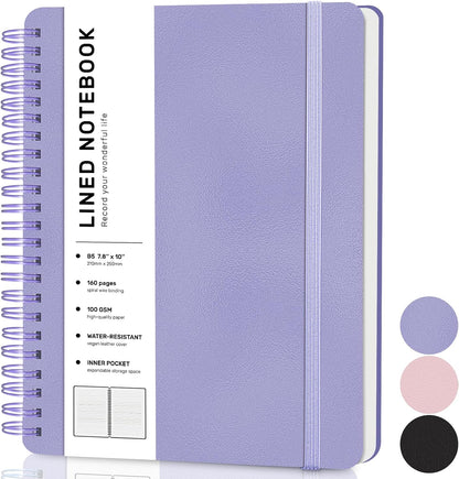 Lined Spiral Journal Notebook with 160 Pages, 7.8×10In, B5 Spiral Notebook, Journaling Notebooks for Work, School, Women, Men, College Ruled Spiral Notebook, Hardcover Leather Journals, Purple