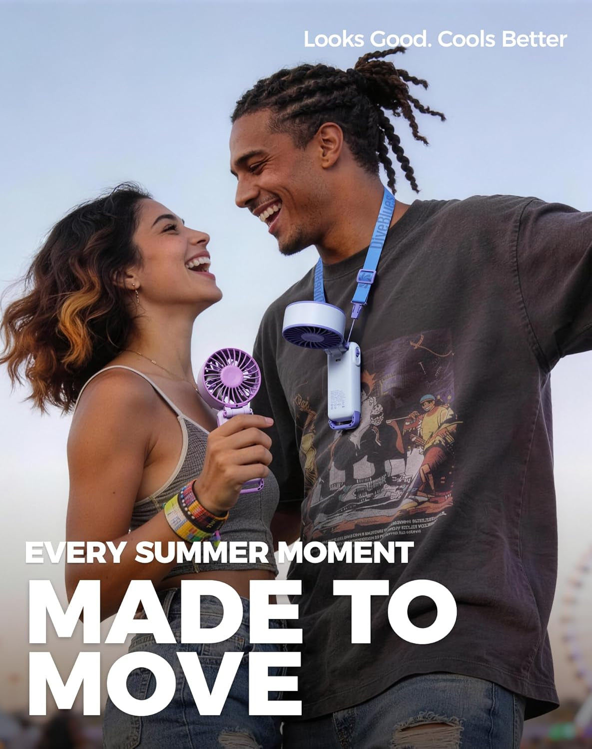 Portable Turbo Fan, 100 Speed Handheld Fan with Strong Airflow, Foldable 4 in 1 Personal Fan for Neck, Desk & Travel, USB-C Rechargeable, Lightweight for Summer, Concerts & Outdoor Use