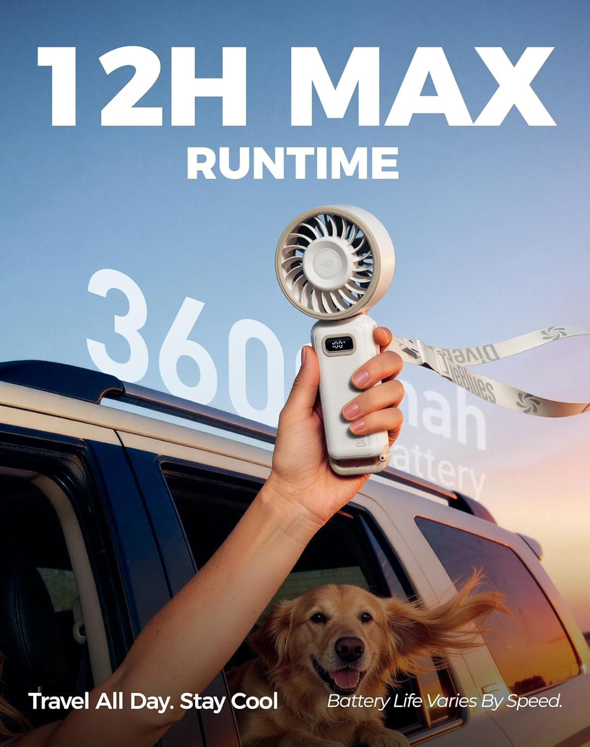 Portable Turbo Fan, 100 Speed Handheld Fan with Strong Airflow, Foldable 4 in 1 Personal Fan for Neck, Desk & Travel, USB-C Rechargeable, Lightweight for Summer, Concerts & Outdoor Use
