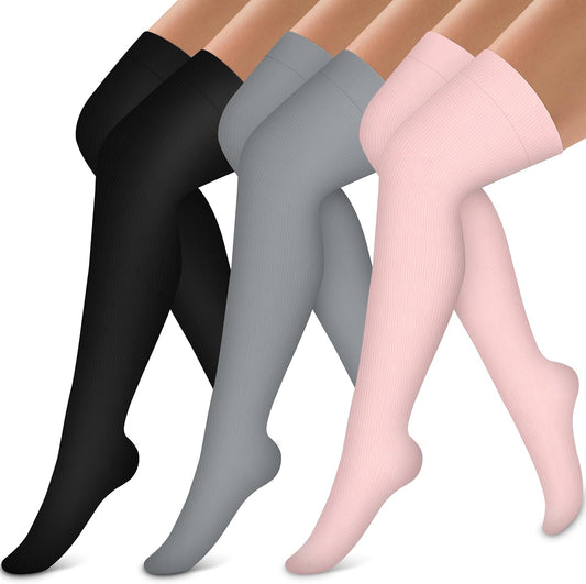 Thigh High Compression Socks for Women and Men Circulation(3 Pairs) over the Knee-Best Support for Running,Travel