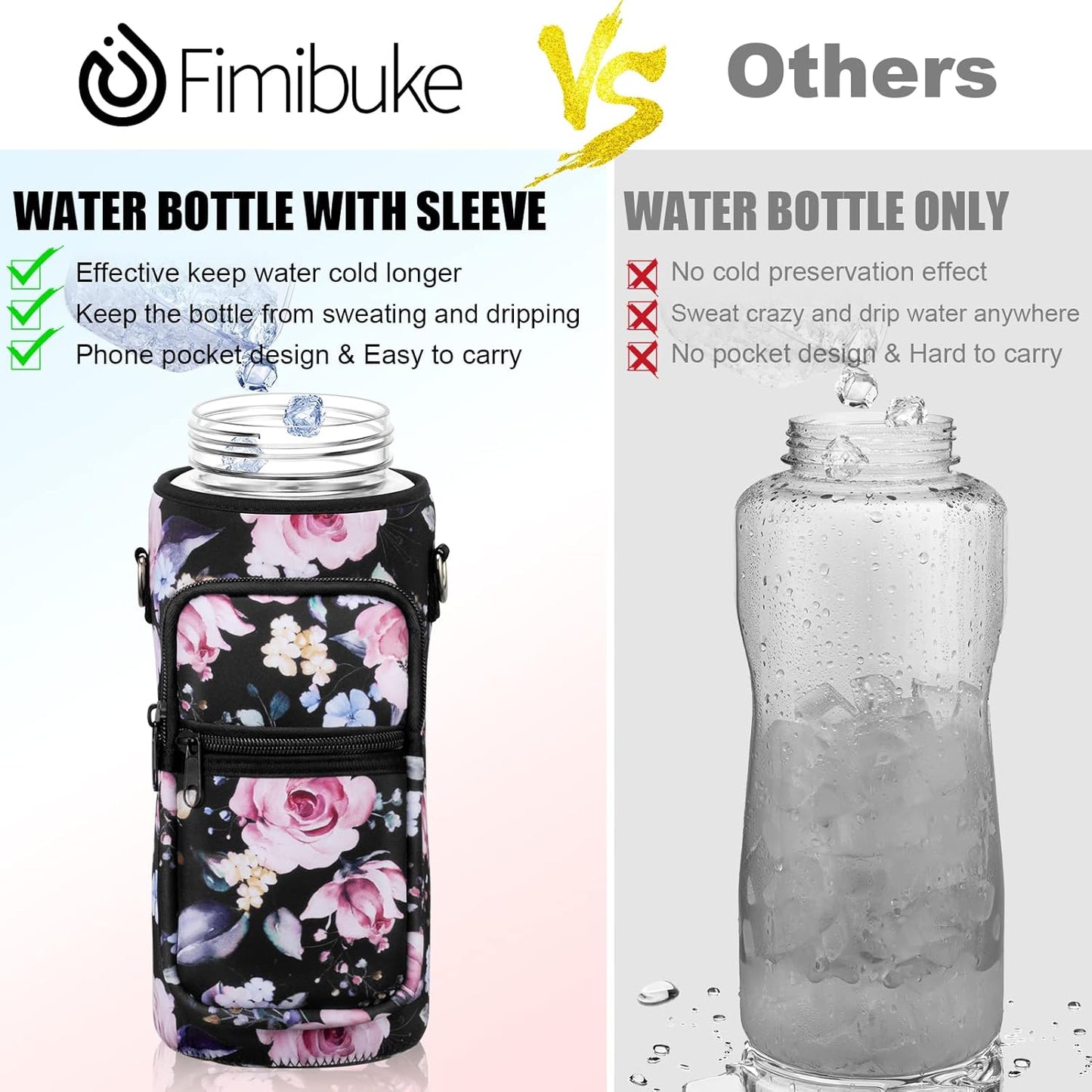 Half Gallon Water Bottle with Sleeve 64 OZ Water Bottle with Straw & Time Marker to Drink Leakproof Motivational Water Jug with Insulated Holder for Women Men Workout Gym Sport