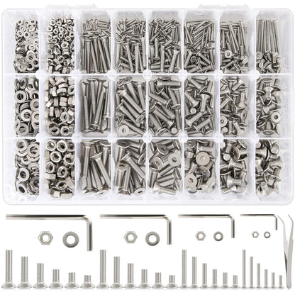 24 Sizes M2 M3 M4 M5 Hex Socket Flat Head Screw Bolts and Nuts Kit, 8MM to 25MM 304 Stainless Steel Nuts and Bolts Assortment Kit Silver Metric Machine Screws 8Mm 10Mm 12Mm 16Mm 20Mm 25Mm