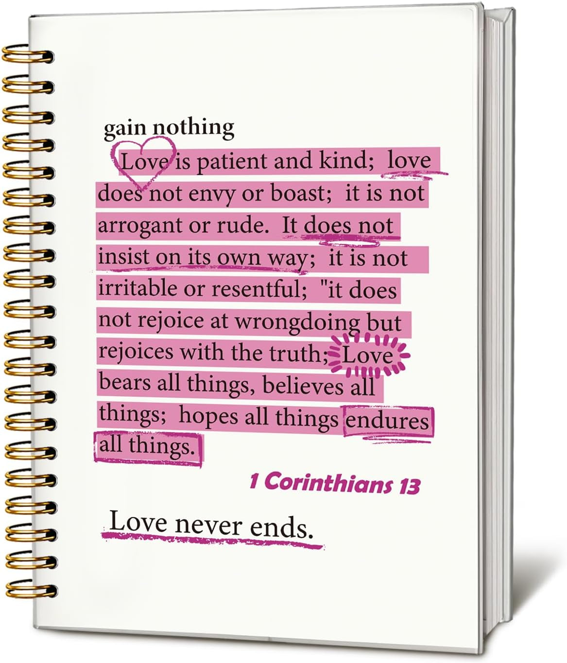 Pink Christian Notebook, 1 Corinthians 13 Christian Journal for Women, Scripture Notebook, Bible Journal Notebook, Bible Journaling Notebook, Hardcover Spiral Notebook Journal 5.5X8.3 Inch