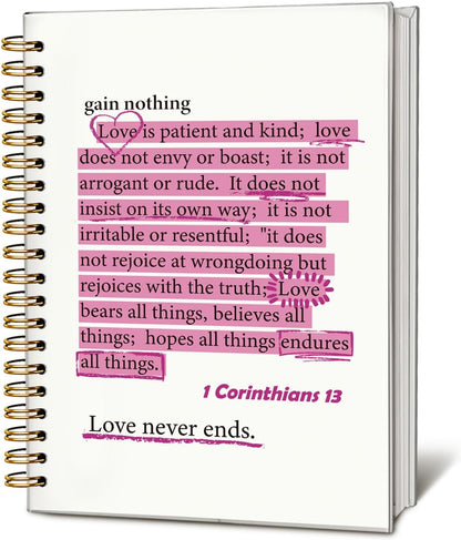 Pink Christian Notebook, 1 Corinthians 13 Christian Journal for Women, Scripture Notebook, Bible Journal Notebook, Bible Journaling Notebook, Hardcover Spiral Notebook Journal 5.5X8.3 Inch