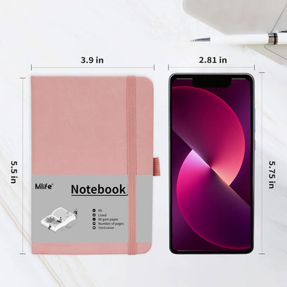 A6 Small Journal Notebook, Lined Pocket Notebook with Pen Holder, Mini Notebook Hardcover, 192 Pages, 3.9 Inches * 5.5 Inches Journal for Women and Man（1Pack Pink）