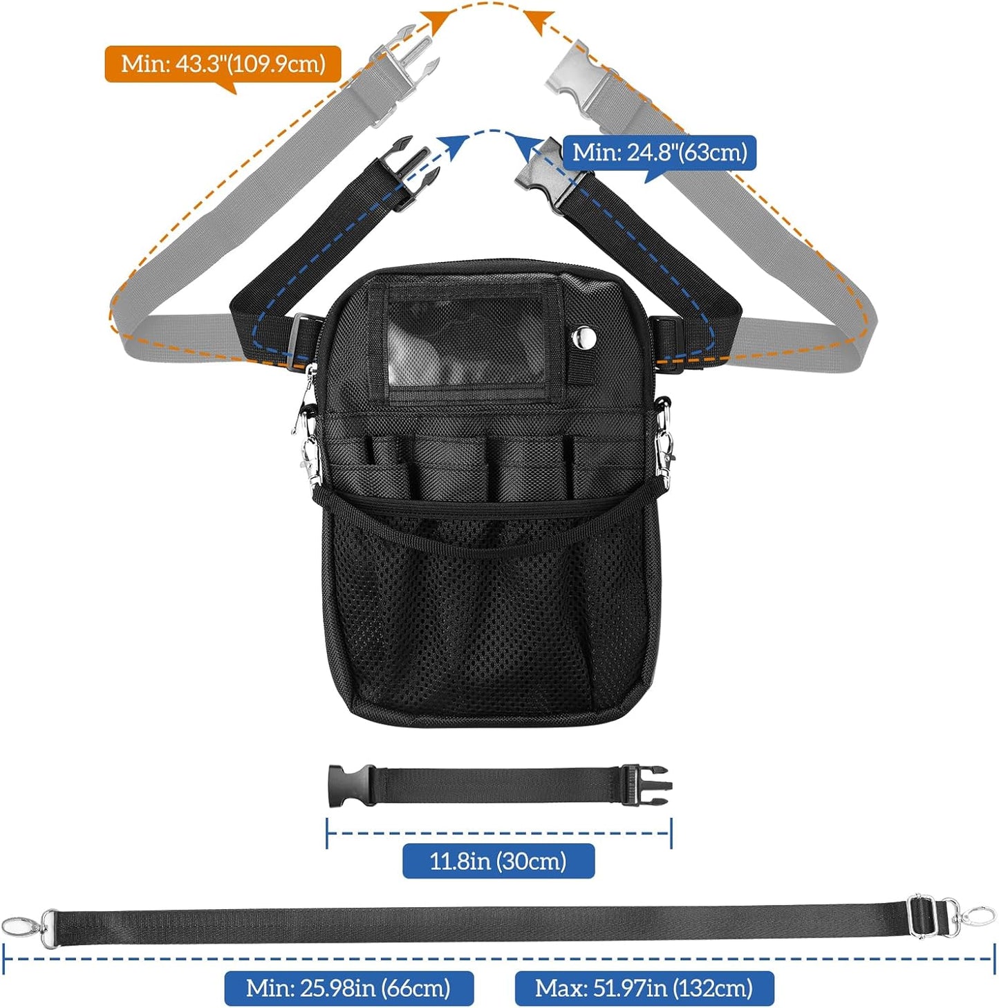 Nurse Fanny Pack, Lightweight Utility Organizer Pouch for Medical Supplies, Stethoscope, Scissors for RN EMT -Black, Small