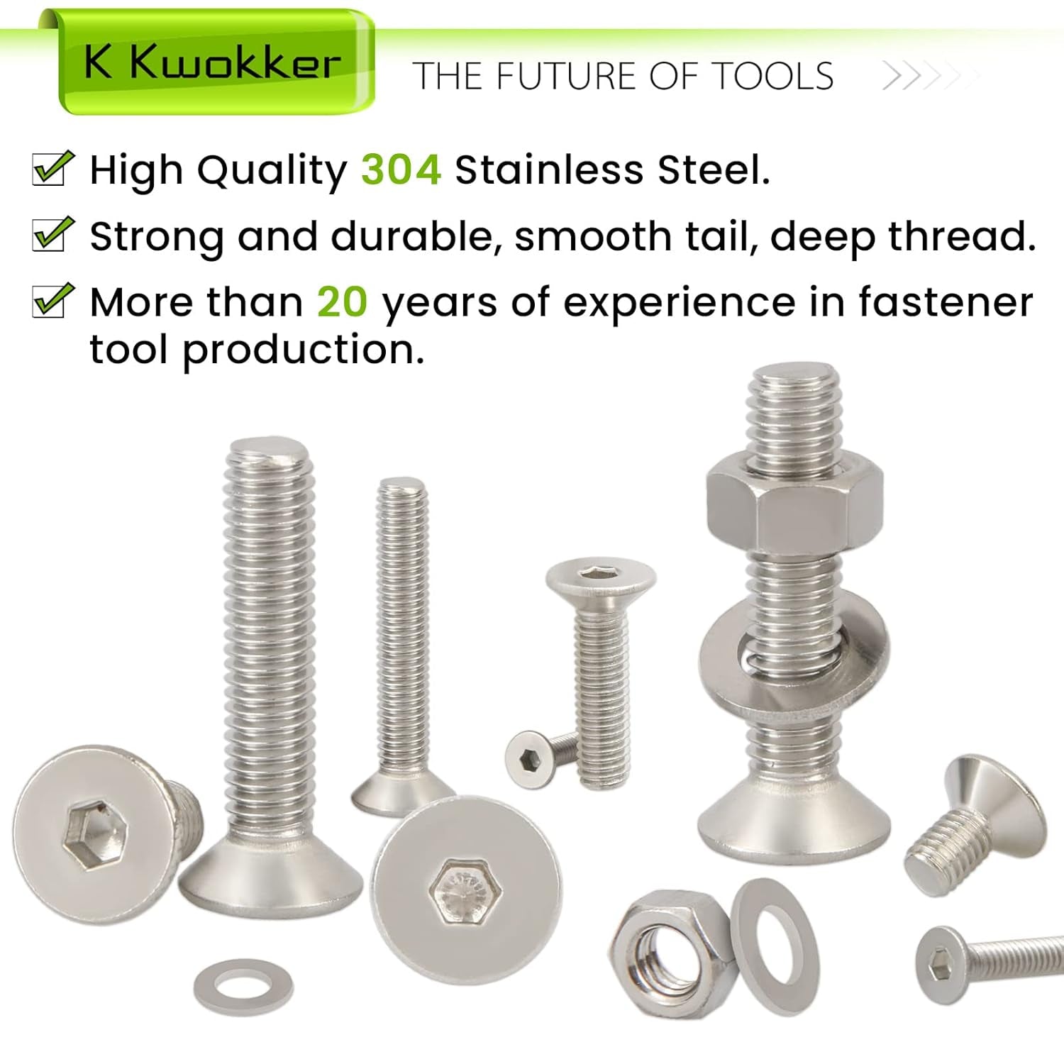 24 Sizes M2 M3 M4 M5 Hex Socket Flat Head Screw Bolts and Nuts Kit, 8MM to 25MM 304 Stainless Steel Nuts and Bolts Assortment Kit Silver Metric Machine Screws 8Mm 10Mm 12Mm 16Mm 20Mm 25Mm