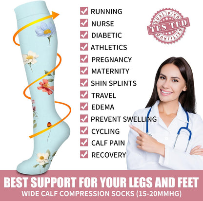 Compression Socks for Women & Men Circulation (6 Pairs) 15-20 Mmhg Is Best Support for Athletic Running,Nurse