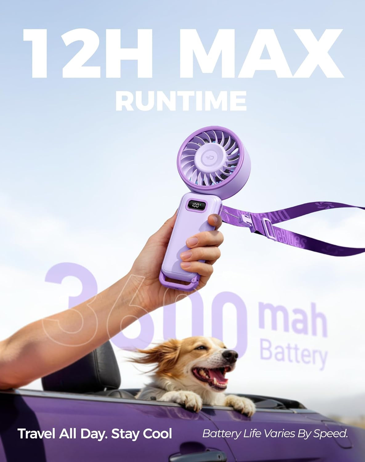 Portable Turbo Fan, 100 Speed Handheld Fan with Strong Airflow, Foldable 4 in 1 Personal Fan for Neck, Desk & Travel, USB-C Rechargeable, Lightweight for Summer, Concerts & Outdoor Use