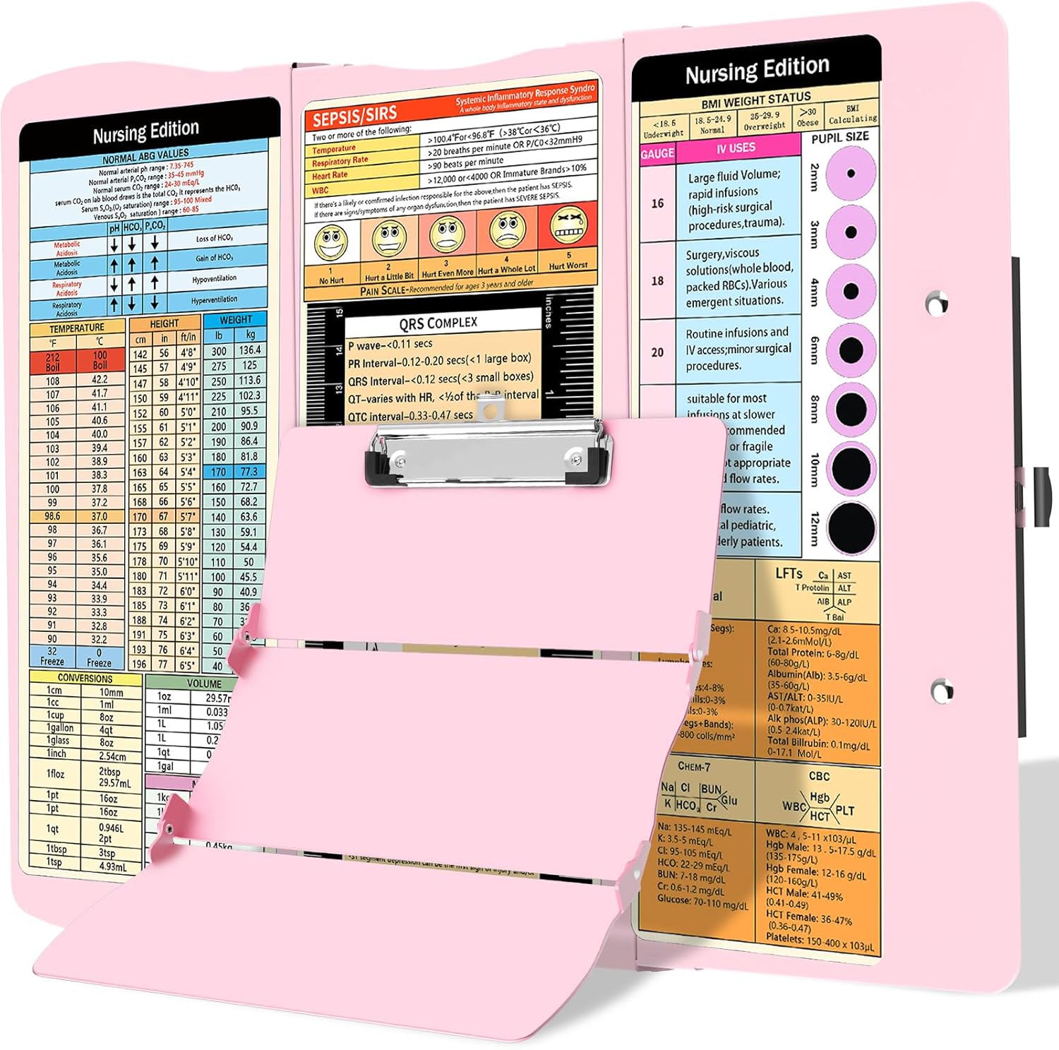 Nursing Clipboard Foldable Clipboard Medical: Edition Cheat Sheets Aluminum 3 Layers Foldable Clipboards Nursing Pocket Size Profile Clip Nurse Clipboards Notepad for Nurses Students and Doctors
