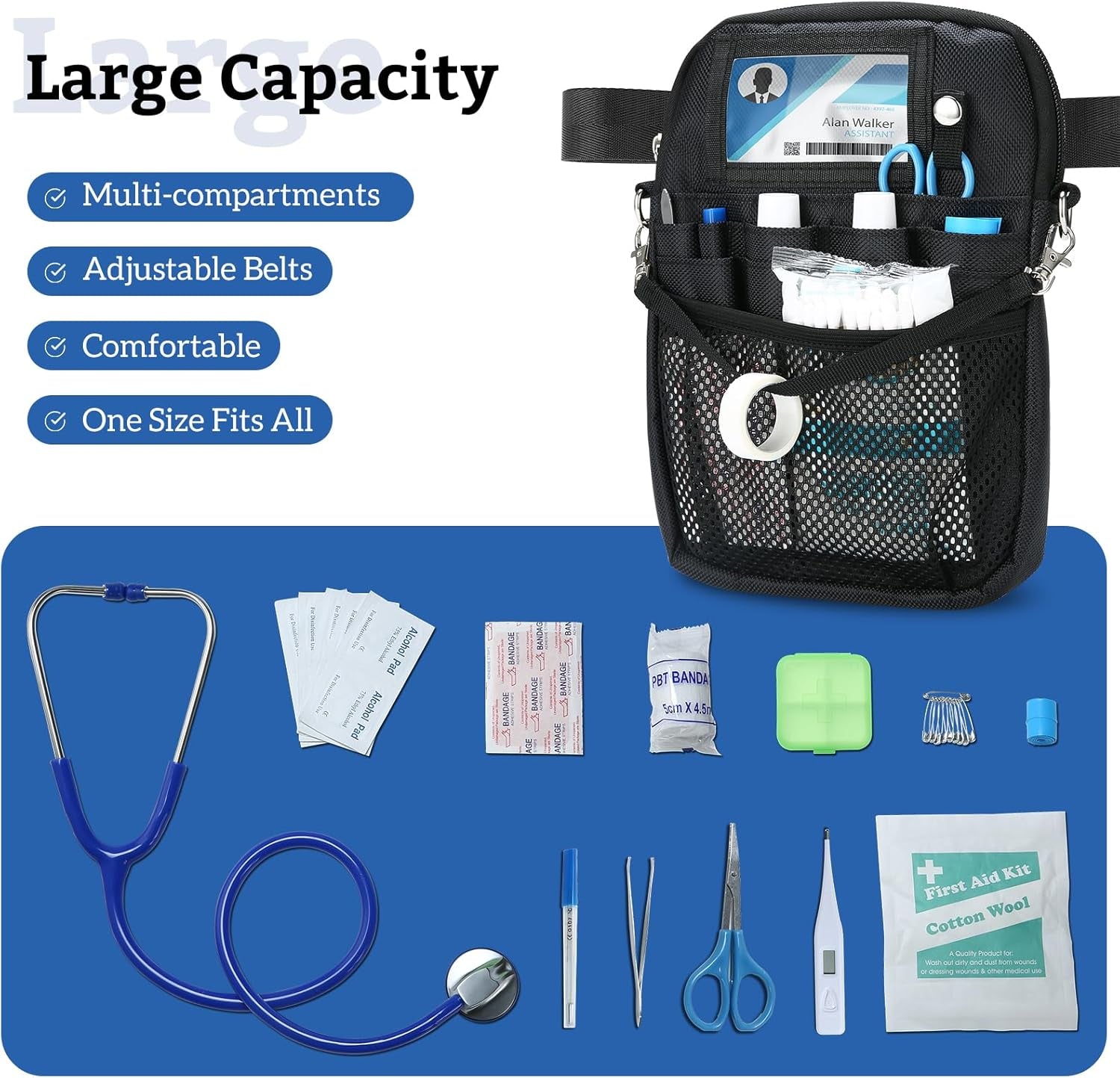 Nurse Fanny Pack, Lightweight Utility Organizer Pouch for Medical Supplies, Stethoscope, Scissors for RN EMT -Black, Small
