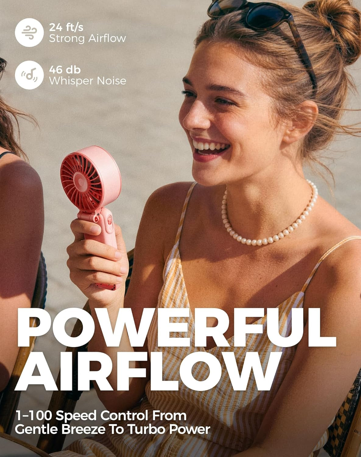 Portable Turbo Fan, 100 Speed Handheld Fan with Strong Airflow, Foldable 4 in 1 Personal Fan for Neck, Desk & Travel, USB-C Rechargeable, Lightweight for Summer, Concerts & Outdoor Use