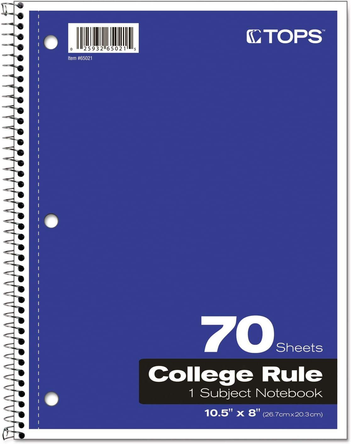 Oxford Spiral Notebook, 1-Subject, College Ruled Paper, 70 Sheets, Color May Vary, 1/Notebook (65021) (Pack of 1)