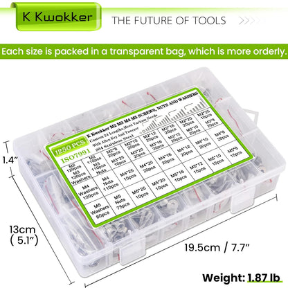 24 Sizes M2 M3 M4 M5 Hex Socket Flat Head Screw Bolts and Nuts Kit, 8MM to 25MM 304 Stainless Steel Nuts and Bolts Assortment Kit Silver Metric Machine Screws 8Mm 10Mm 12Mm 16Mm 20Mm 25Mm
