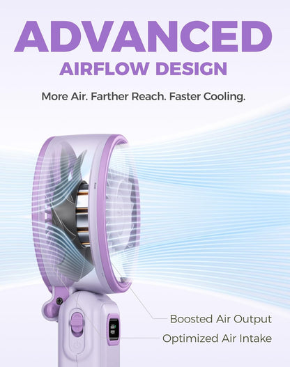 Portable Turbo Fan, 100 Speed Handheld Fan with Strong Airflow, Foldable 4 in 1 Personal Fan for Neck, Desk & Travel, USB-C Rechargeable, Lightweight for Summer, Concerts & Outdoor Use