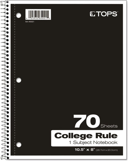 Oxford Spiral Notebook, 1-Subject, College Ruled Paper, 70 Sheets, Color May Vary, 1/Notebook (65021) (Pack of 1)