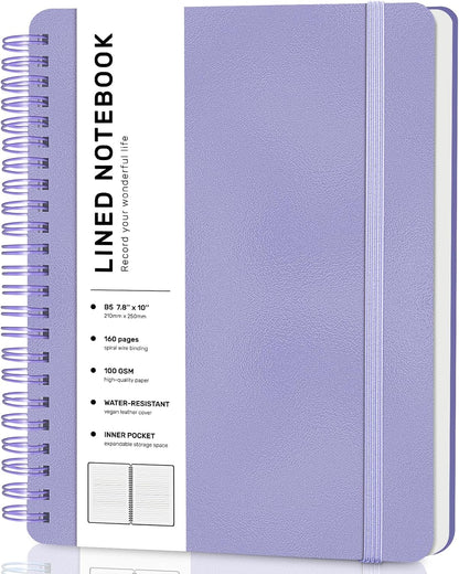 Lined Spiral Journal Notebook with 160 Pages, 7.8×10In, B5 Spiral Notebook, Journaling Notebooks for Work, School, Women, Men, College Ruled Spiral Notebook, Hardcover Leather Journals, Purple
