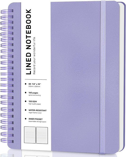 Lined Spiral Journal Notebook with 160 Pages, 7.8×10In, B5 Spiral Notebook, Journaling Notebooks for Work, School, Women, Men, College Ruled Spiral Notebook, Hardcover Leather Journals, Purple