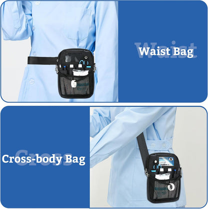 Nurse Fanny Pack, Lightweight Utility Organizer Pouch for Medical Supplies, Stethoscope, Scissors for RN EMT -Black, Small