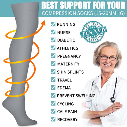 Thigh High Compression Socks for Women and Men Circulation(3 Pairs) over the Knee-Best Support for Running,Travel