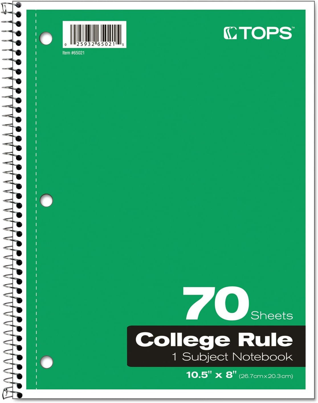 Oxford Spiral Notebook, 1-Subject, College Ruled Paper, 70 Sheets, Color May Vary, 1/Notebook (65021) (Pack of 1)