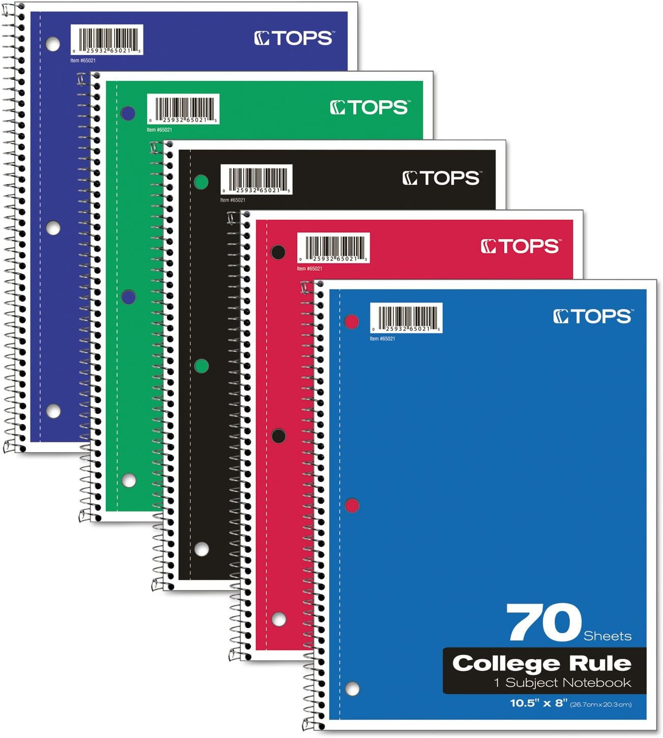 Oxford Spiral Notebook, 1-Subject, College Ruled Paper, 70 Sheets, Color May Vary, 1/Notebook (65021) (Pack of 1)