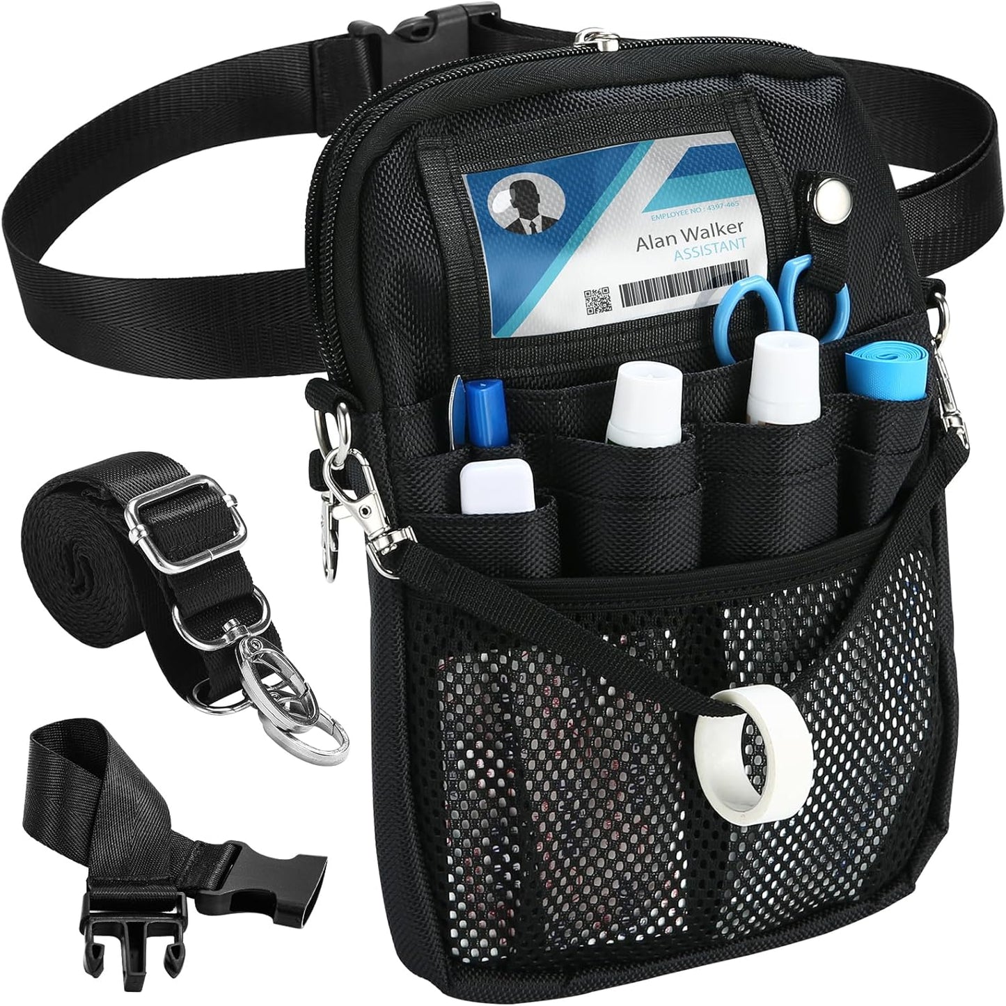 Nurse Fanny Pack, Lightweight Utility Organizer Pouch for Medical Supplies, Stethoscope, Scissors for RN EMT -Black, Small