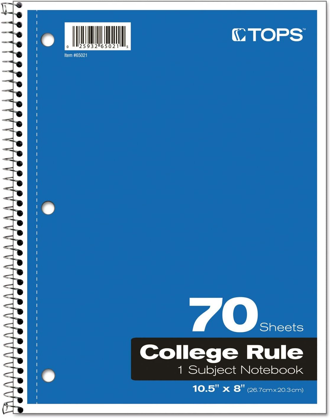 Oxford Spiral Notebook, 1-Subject, College Ruled Paper, 70 Sheets, Color May Vary, 1/Notebook (65021) (Pack of 1)