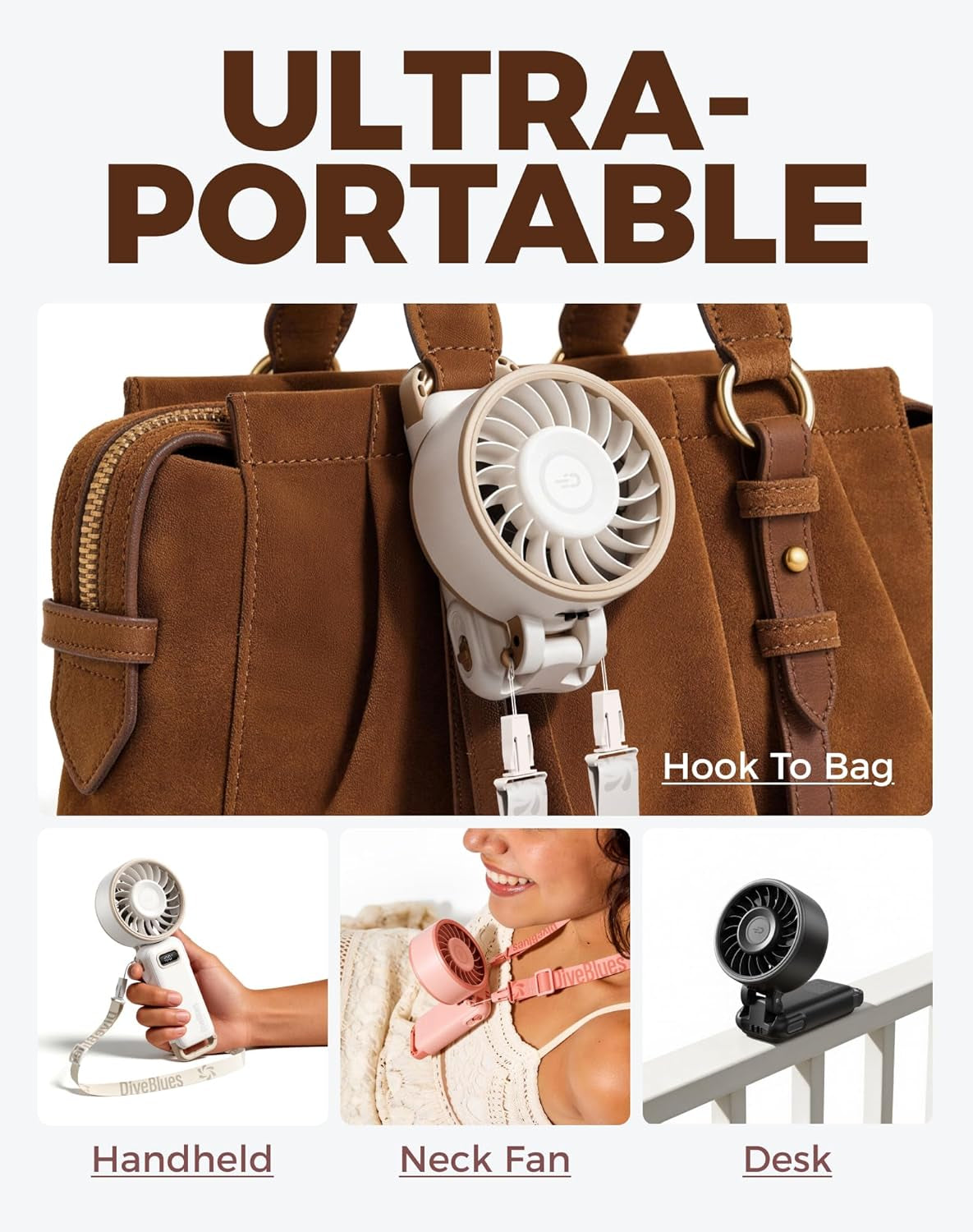 Portable Turbo Fan, 100 Speed Handheld Fan with Strong Airflow, Foldable 4 in 1 Personal Fan for Neck, Desk & Travel, USB-C Rechargeable, Lightweight for Summer, Concerts & Outdoor Use
