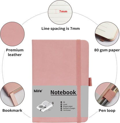 A6 Small Journal Notebook, Lined Pocket Notebook with Pen Holder, Mini Notebook Hardcover, 192 Pages, 3.9 Inches * 5.5 Inches Journal for Women and Man（1Pack Pink）