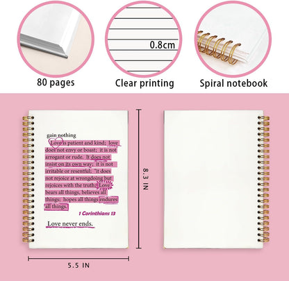 Pink Christian Notebook, 1 Corinthians 13 Christian Journal for Women, Scripture Notebook, Bible Journal Notebook, Bible Journaling Notebook, Hardcover Spiral Notebook Journal 5.5X8.3 Inch