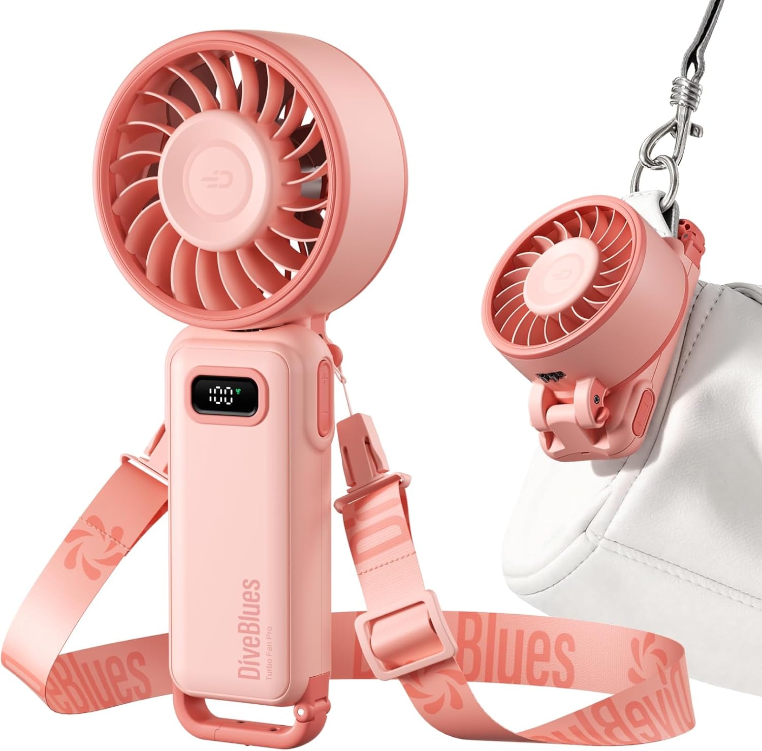 Portable Turbo Fan, 100 Speed Handheld Fan with Strong Airflow, Foldable 4 in 1 Personal Fan for Neck, Desk & Travel, USB-C Rechargeable, Lightweight for Summer, Concerts & Outdoor Use