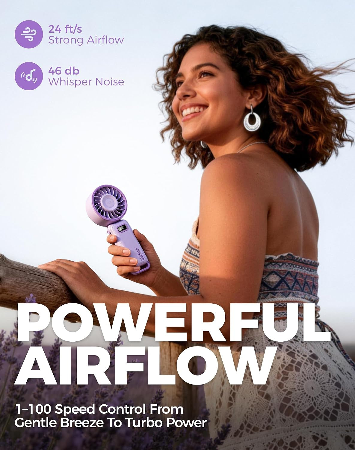 Portable Turbo Fan, 100 Speed Handheld Fan with Strong Airflow, Foldable 4 in 1 Personal Fan for Neck, Desk & Travel, USB-C Rechargeable, Lightweight for Summer, Concerts & Outdoor Use