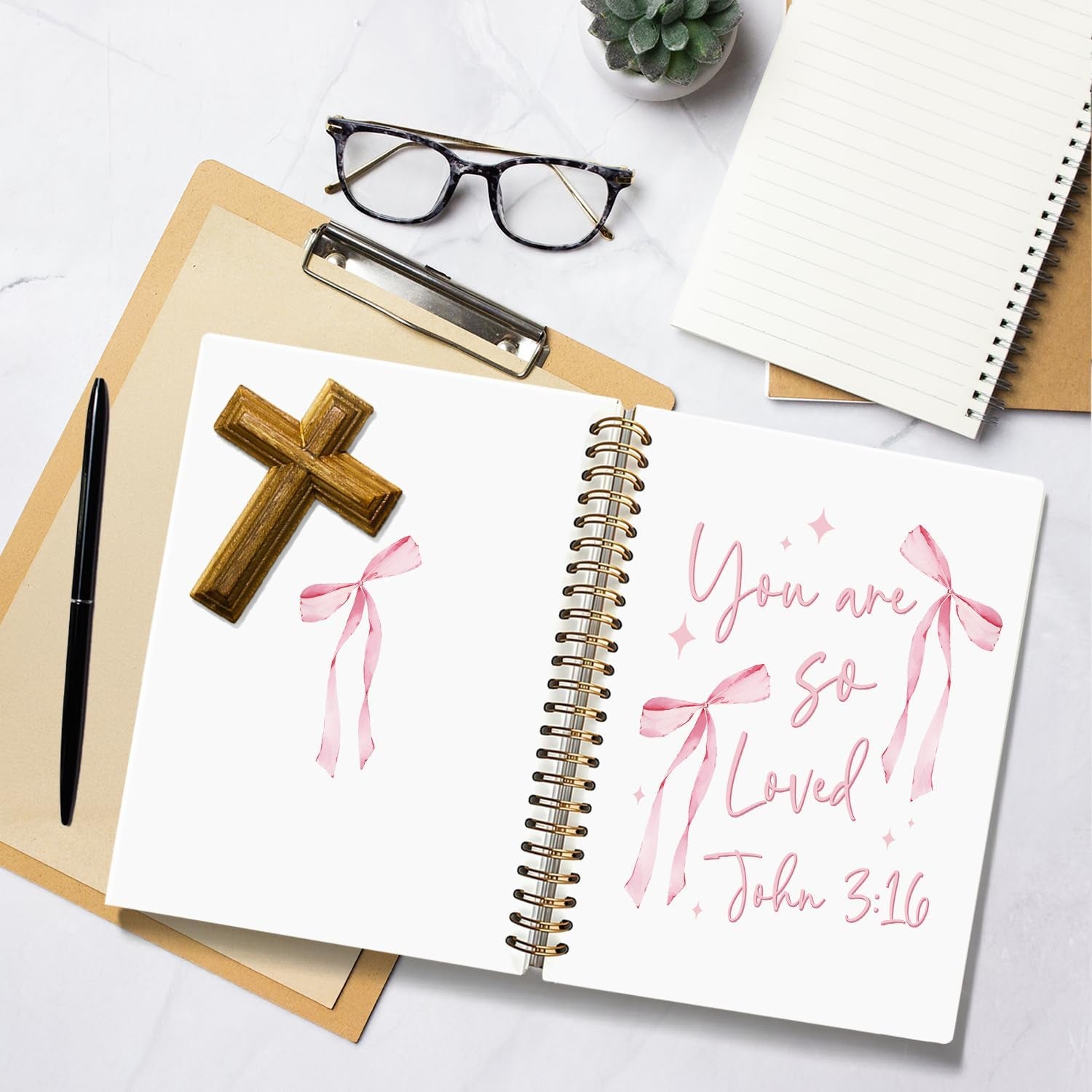 Coquette Pink Bow Christian Notebook, Preppy Aesthetic Journal Notebook, Bible Journal Notebook, Bible Journaling Notebook, You Are so Loved Hardcover Spiral Notebook 5.5X8.3 Inch