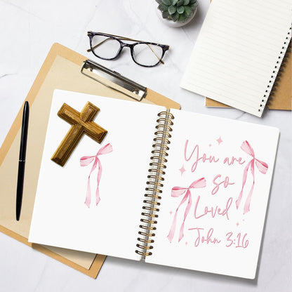 Coquette Pink Bow Christian Notebook, Preppy Aesthetic Journal Notebook, Bible Journal Notebook, Bible Journaling Notebook, You Are so Loved Hardcover Spiral Notebook 5.5X8.3 Inch
